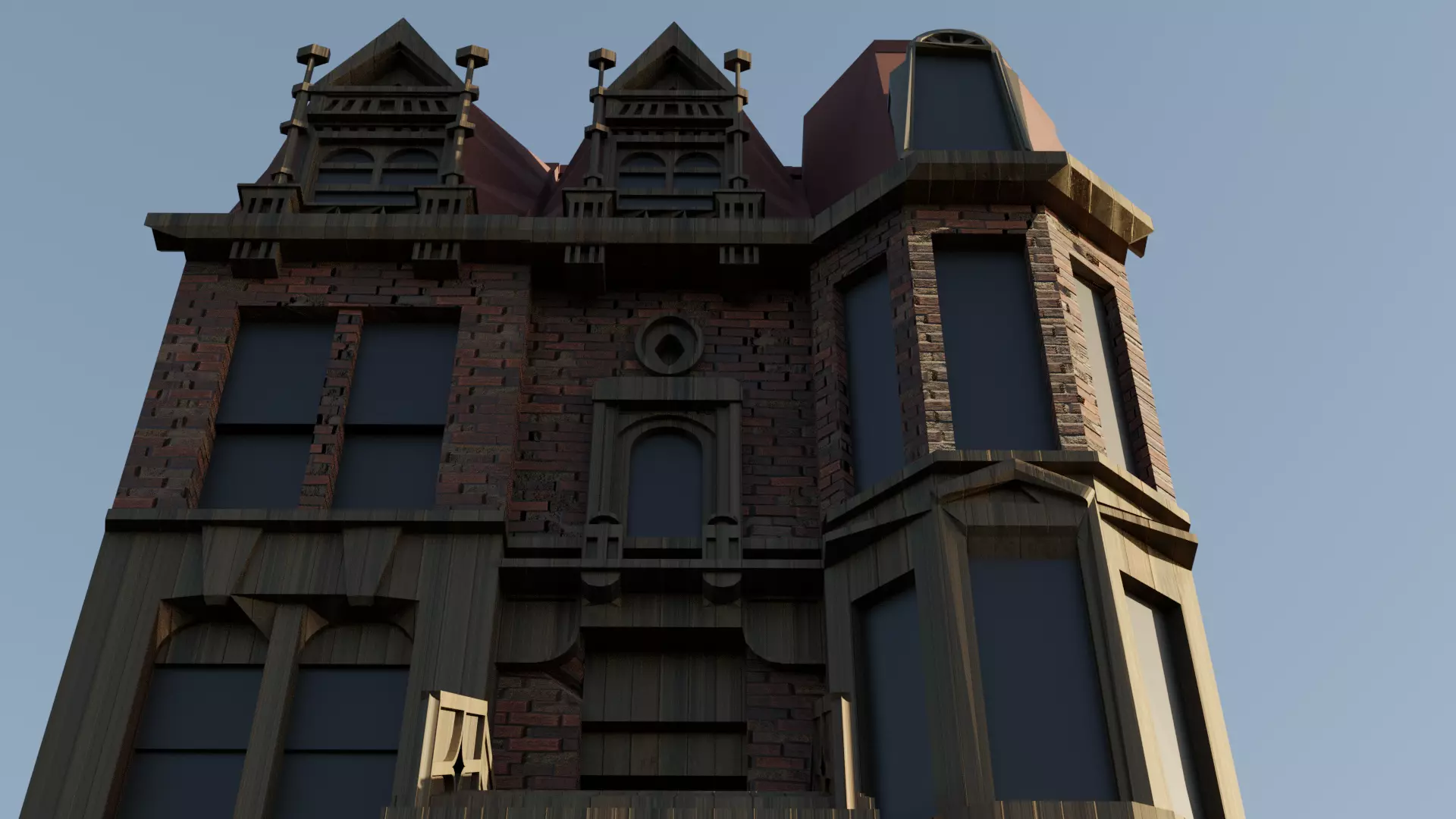 Low Poly Gothic Victorian Medieval Mansion Town House Low-poly 3D model_11