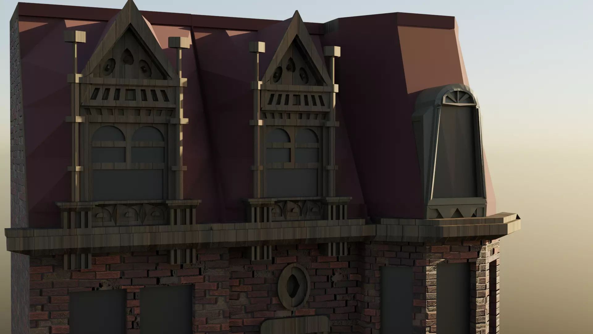 Low Poly Gothic Victorian Medieval Mansion Town House Low-poly 3D model_12