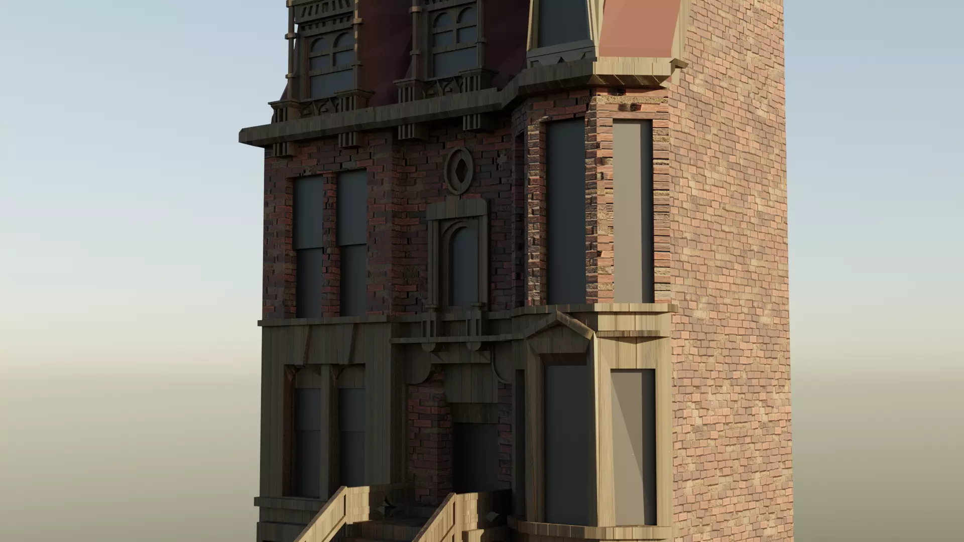 Low Poly Gothic Victorian Medieval Mansion Town House Low-poly 3D model_13