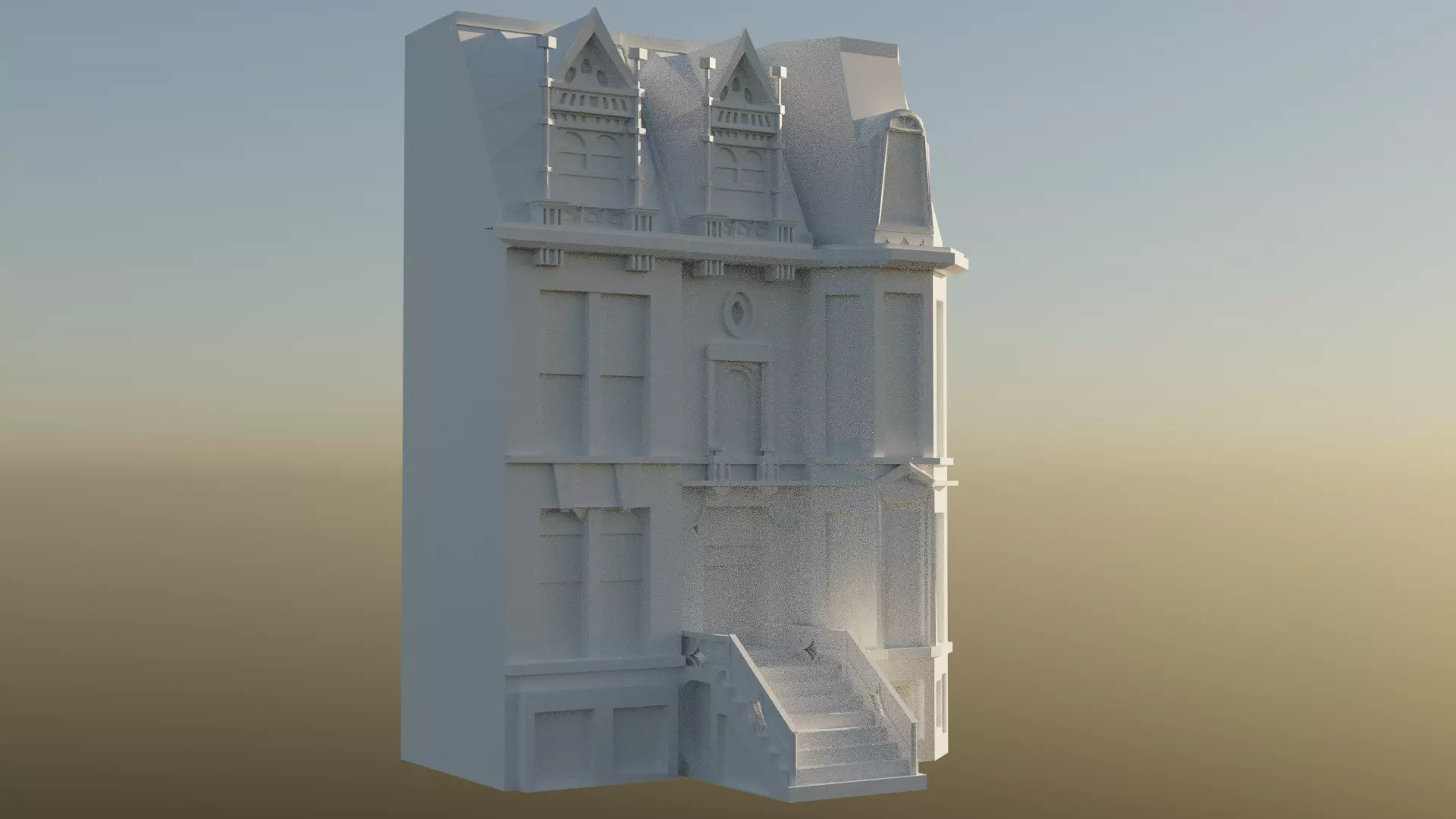 Low Poly Gothic Victorian Medieval Mansion Town House Low-poly 3D model_14