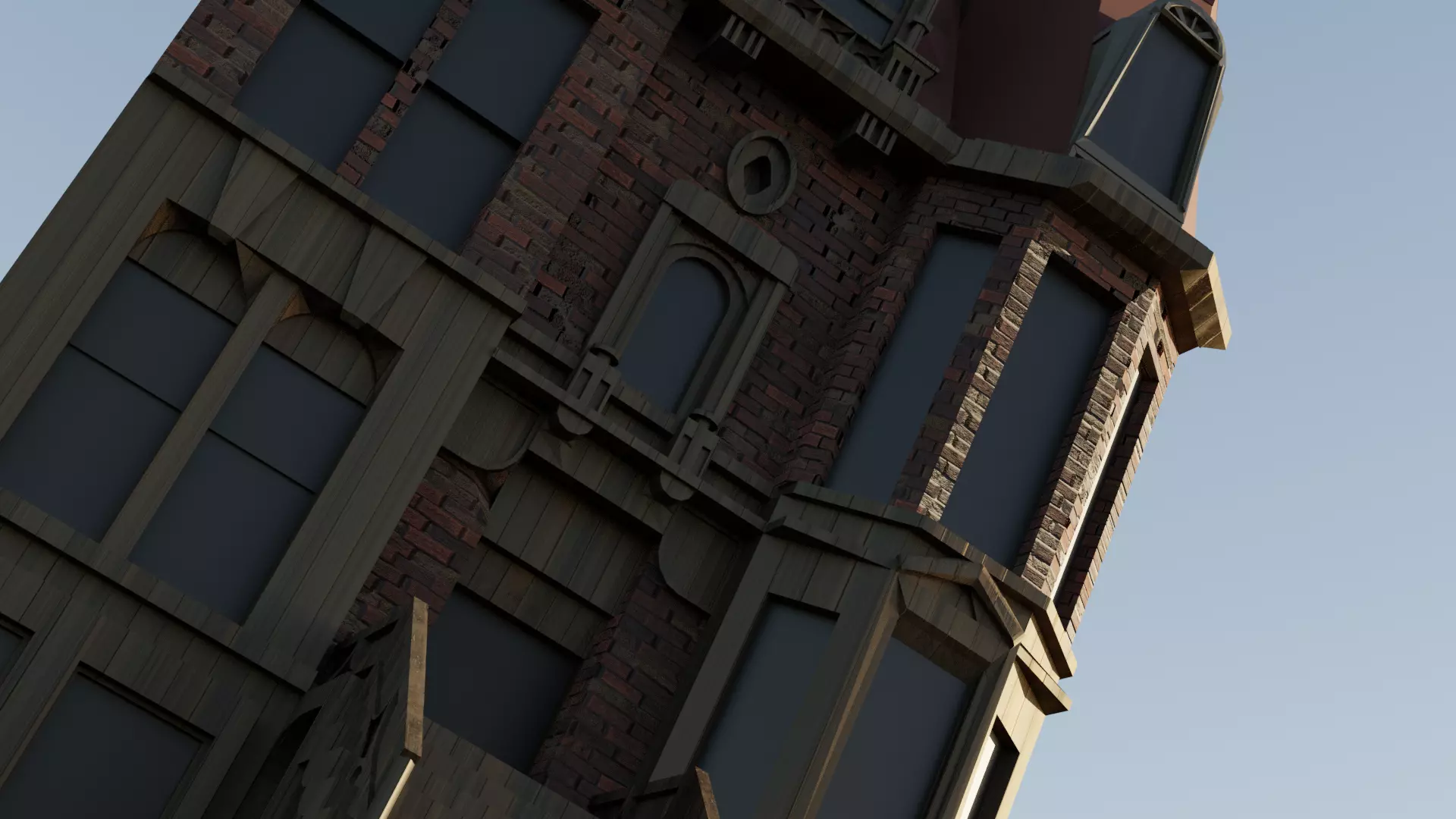 Low Poly Gothic Victorian Medieval Mansion Town House Low-poly 3D model_8