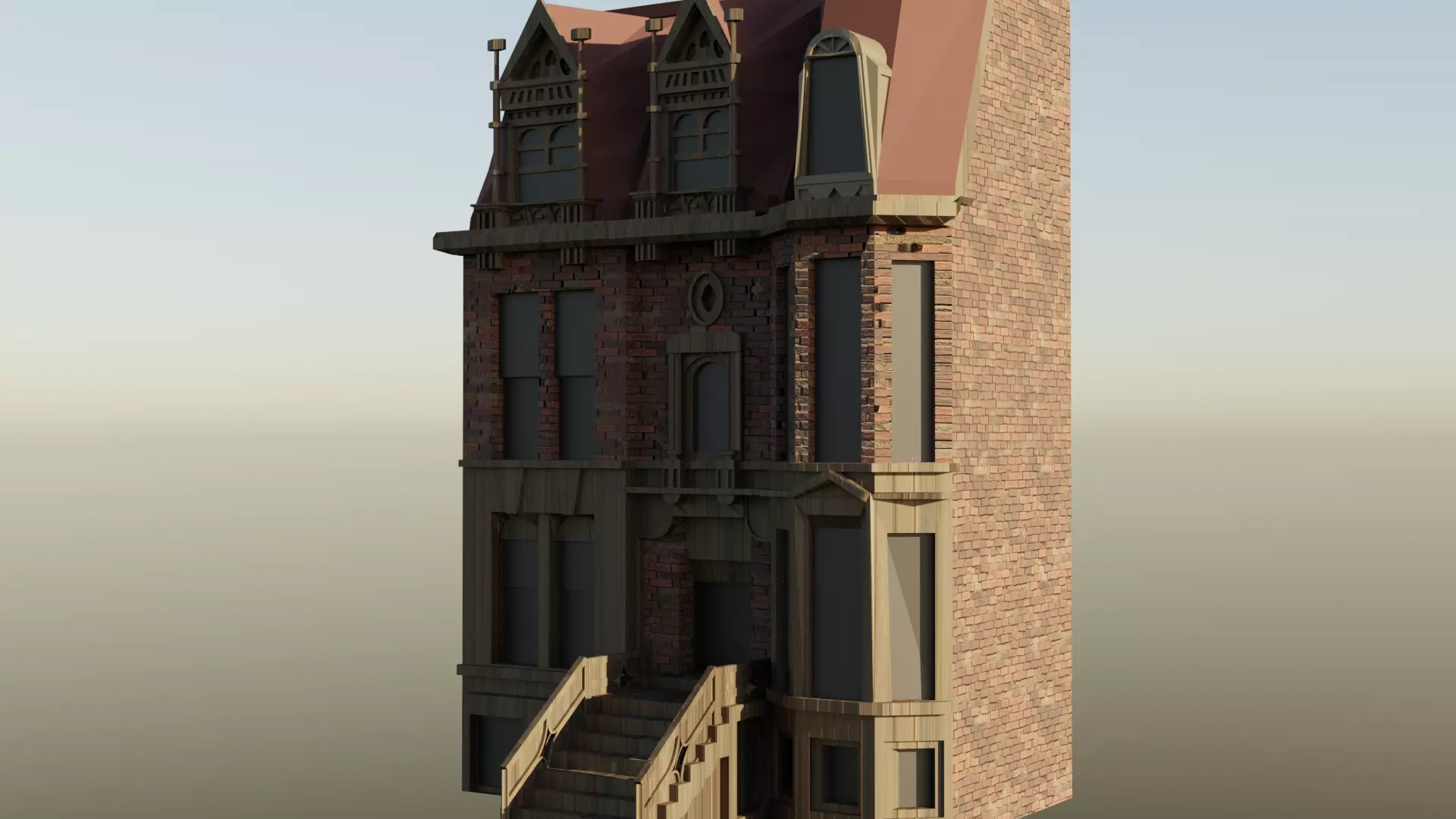Low Poly Gothic Victorian Medieval Mansion Town House Low-poly 3D model_5