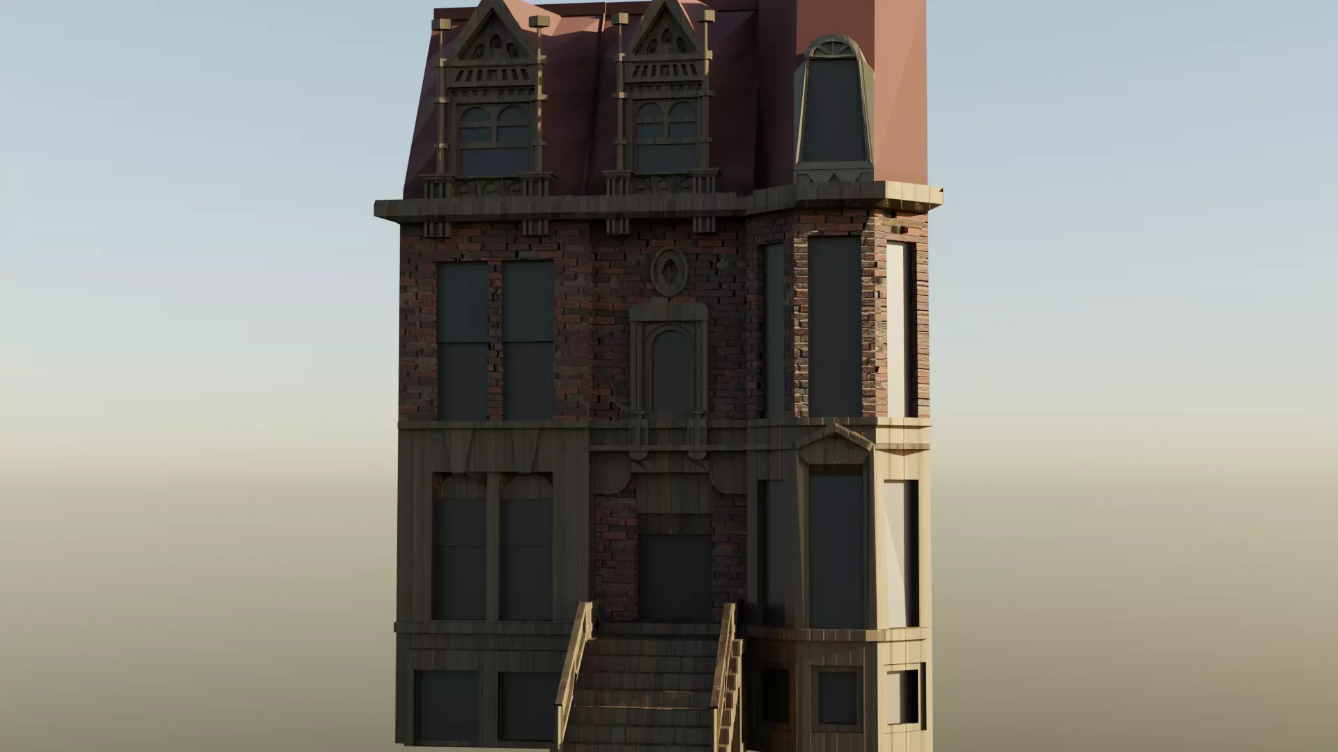 Low Poly Gothic Victorian Medieval Mansion Town House Low-poly 3D model_7