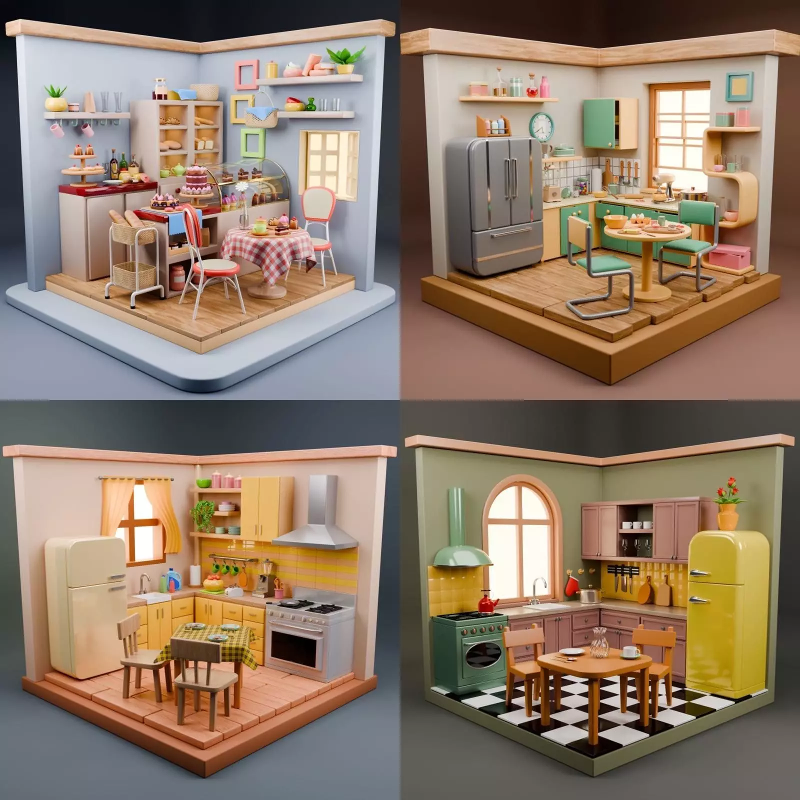 Stylized Isometric Kitchen Bundle Low-poly 3D model