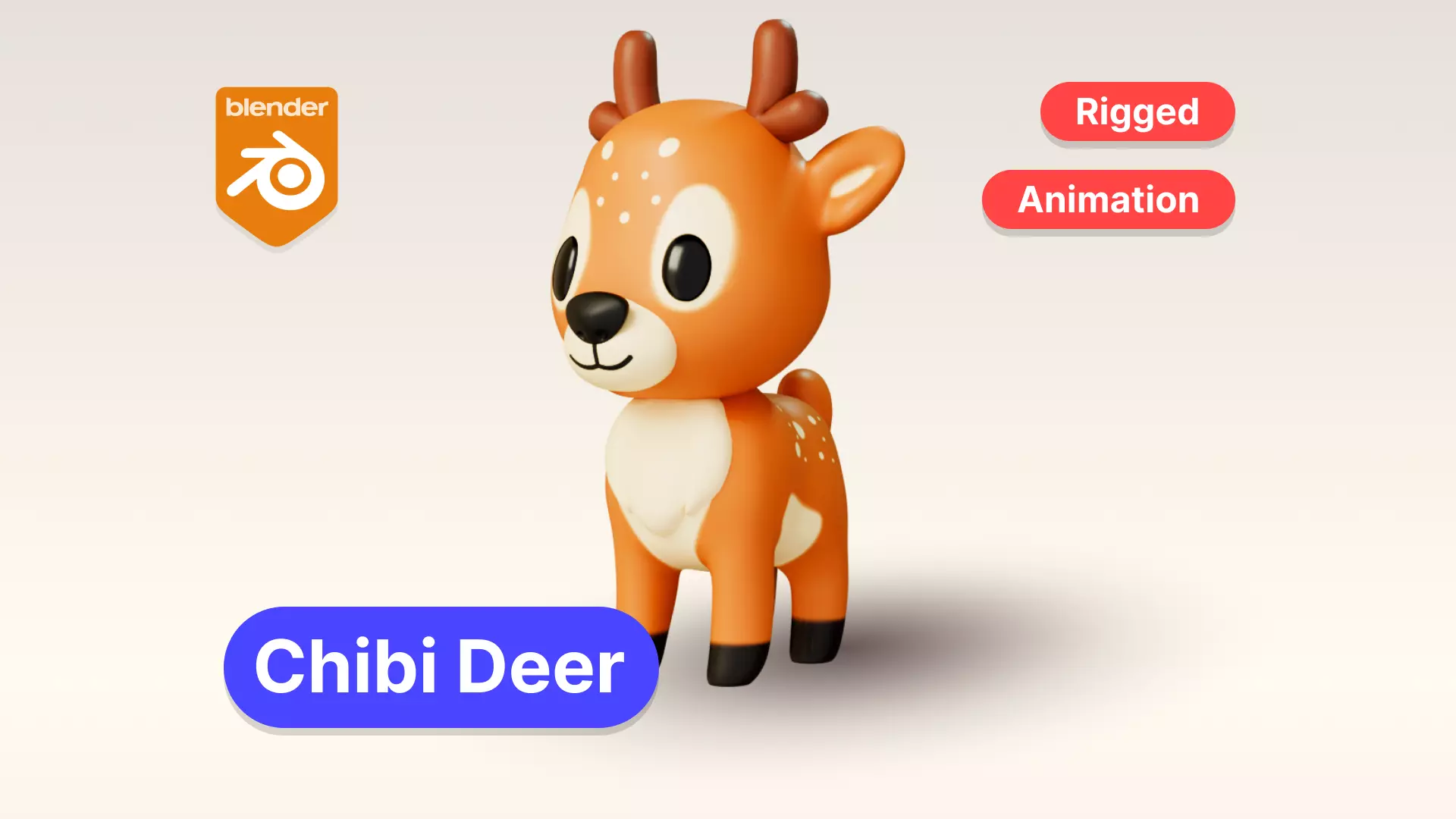 Cartoon Chibi Deer 3D Model Rigged  Animated Blender Ready Low-poly 3D model_0