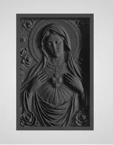 Virgin Mary Sacred Heart STL Relief