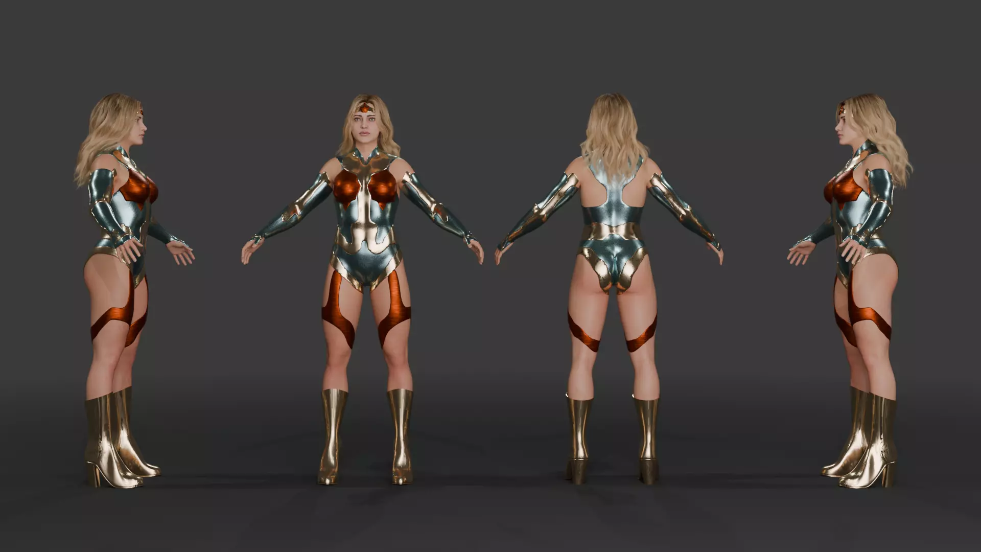 Crimson Valkyrie  Superheroine 3D Character with Armor and Hair Low-poly 3D model_7