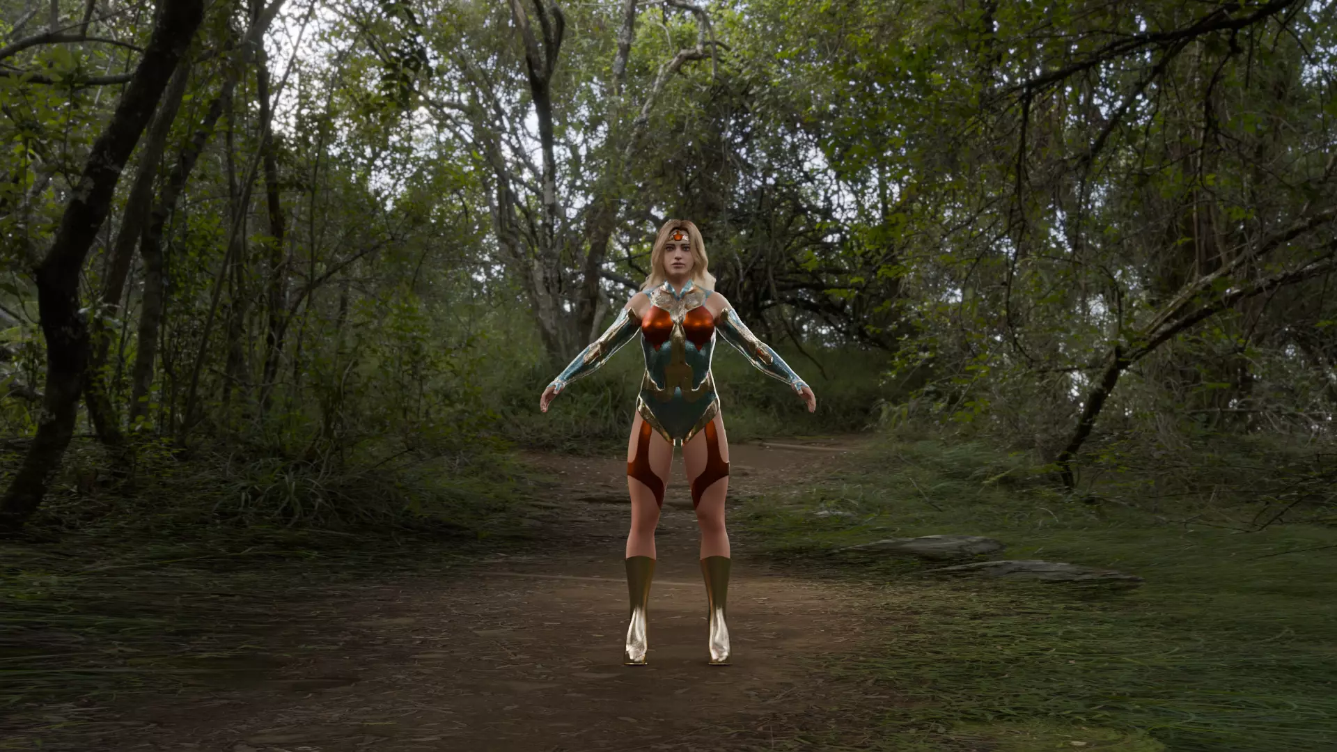 Crimson Valkyrie  Superheroine 3D Character with Armor and Hair Low-poly 3D model_17