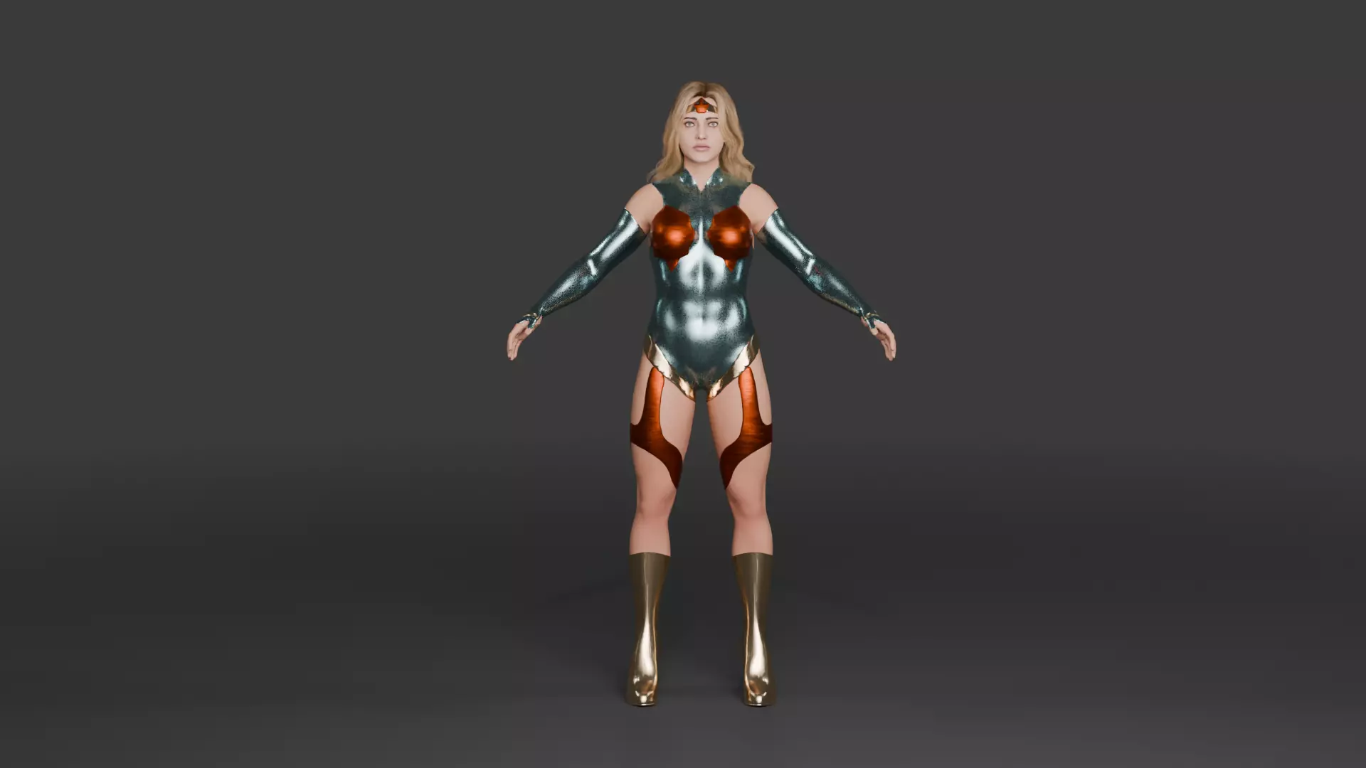 Crimson Valkyrie  Superheroine 3D Character with Armor and Hair Low-poly 3D model_8