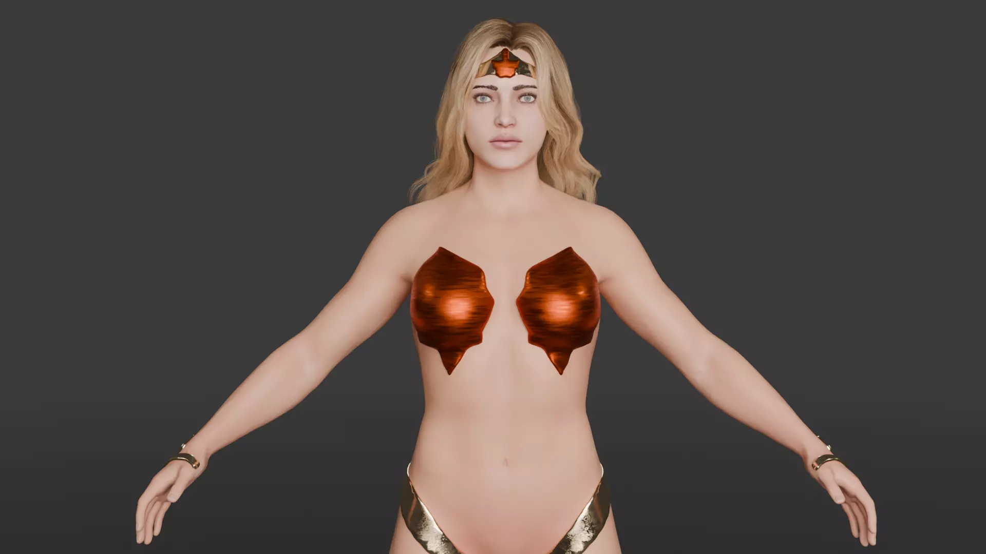 Crimson Valkyrie  Superheroine 3D Character with Armor and Hair Low-poly 3D model_11