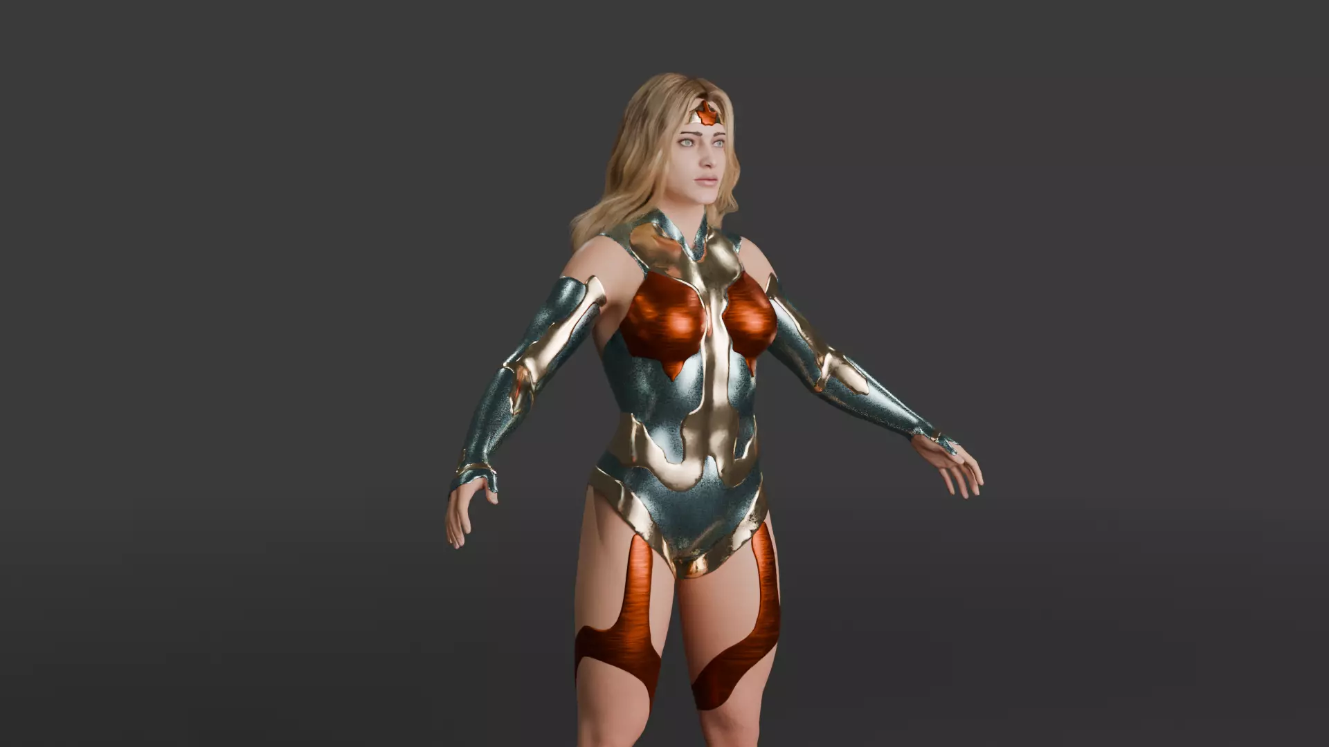 Crimson Valkyrie  Superheroine 3D Character with Armor and Hair Low-poly 3D model_3