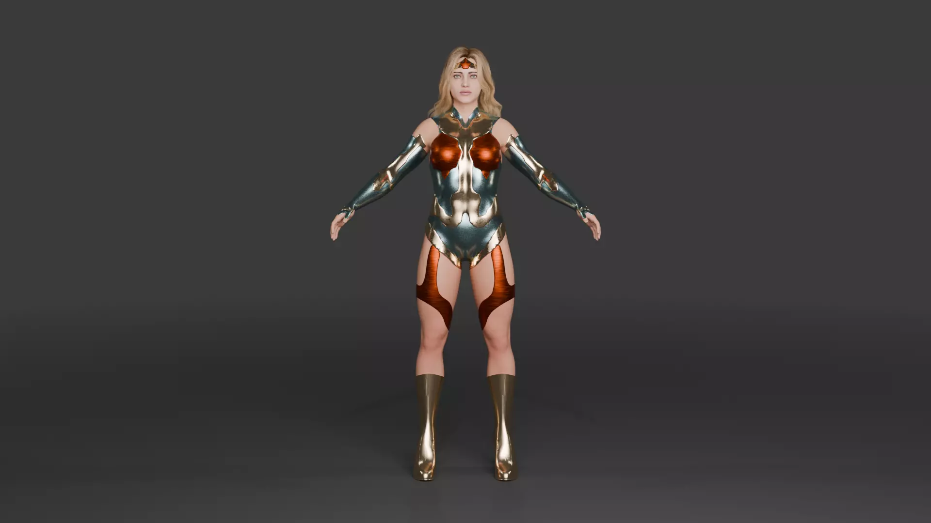 Crimson Valkyrie  Superheroine 3D Character with Armor and Hair Low-poly 3D model_2