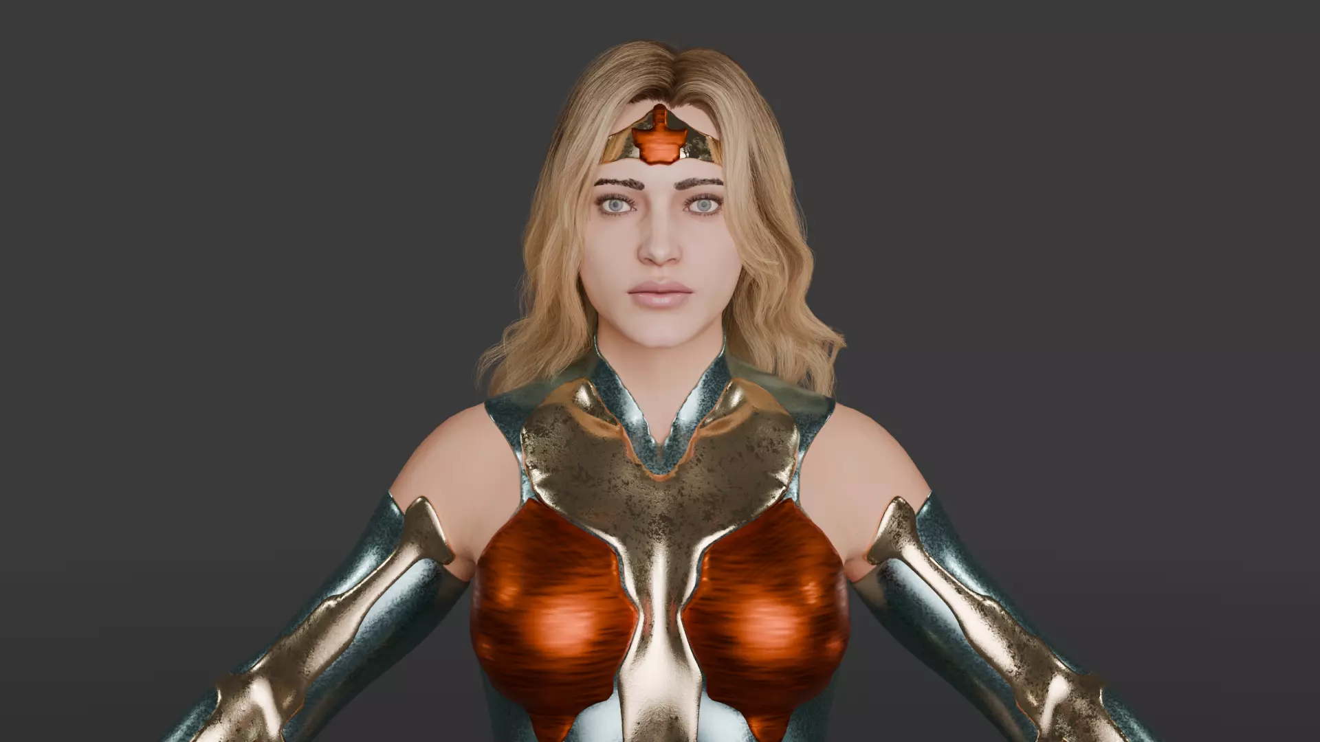 Crimson Valkyrie  Superheroine 3D Character with Armor and Hair Low-poly 3D model_1