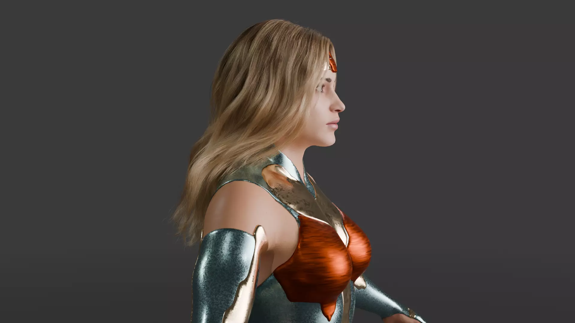 Crimson Valkyrie  Superheroine 3D Character with Armor and Hair Low-poly 3D model_4