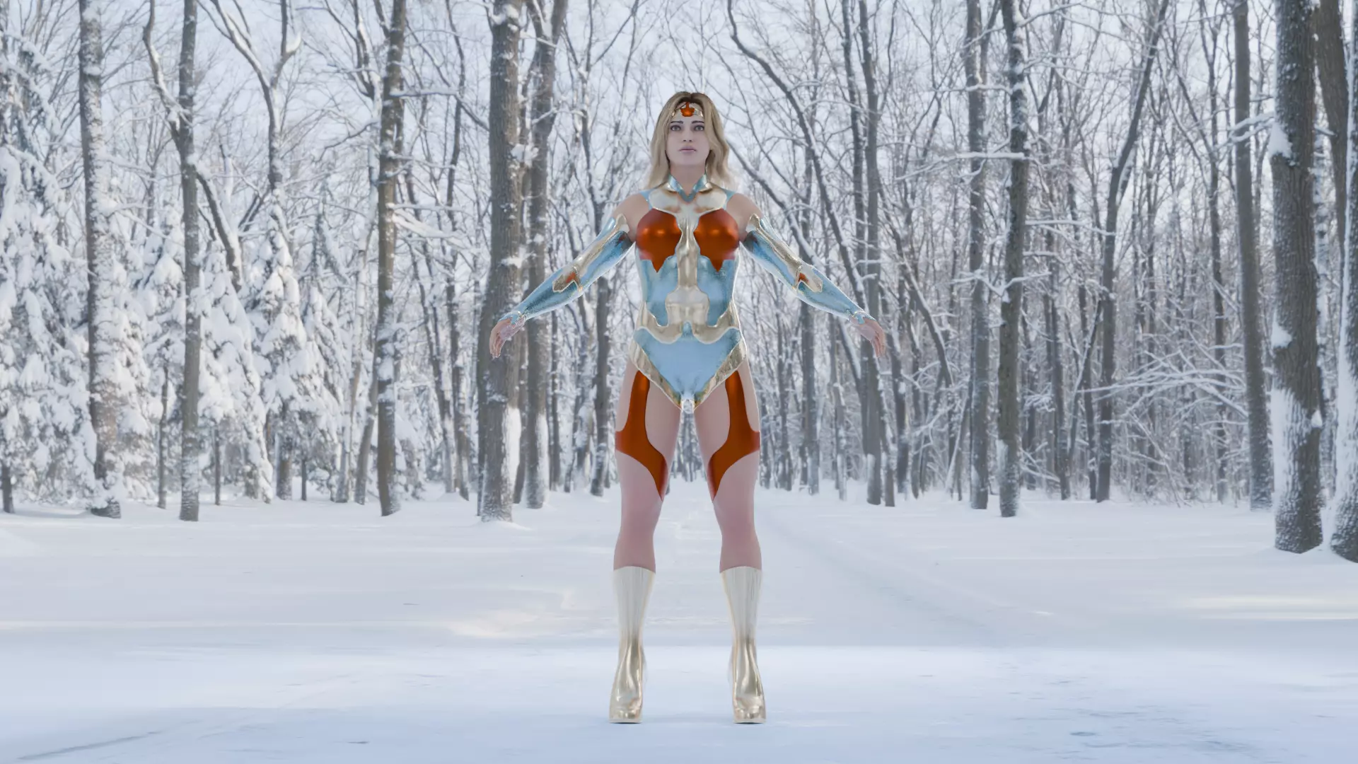 Crimson Valkyrie  Superheroine 3D Character with Armor and Hair Low-poly 3D model_15