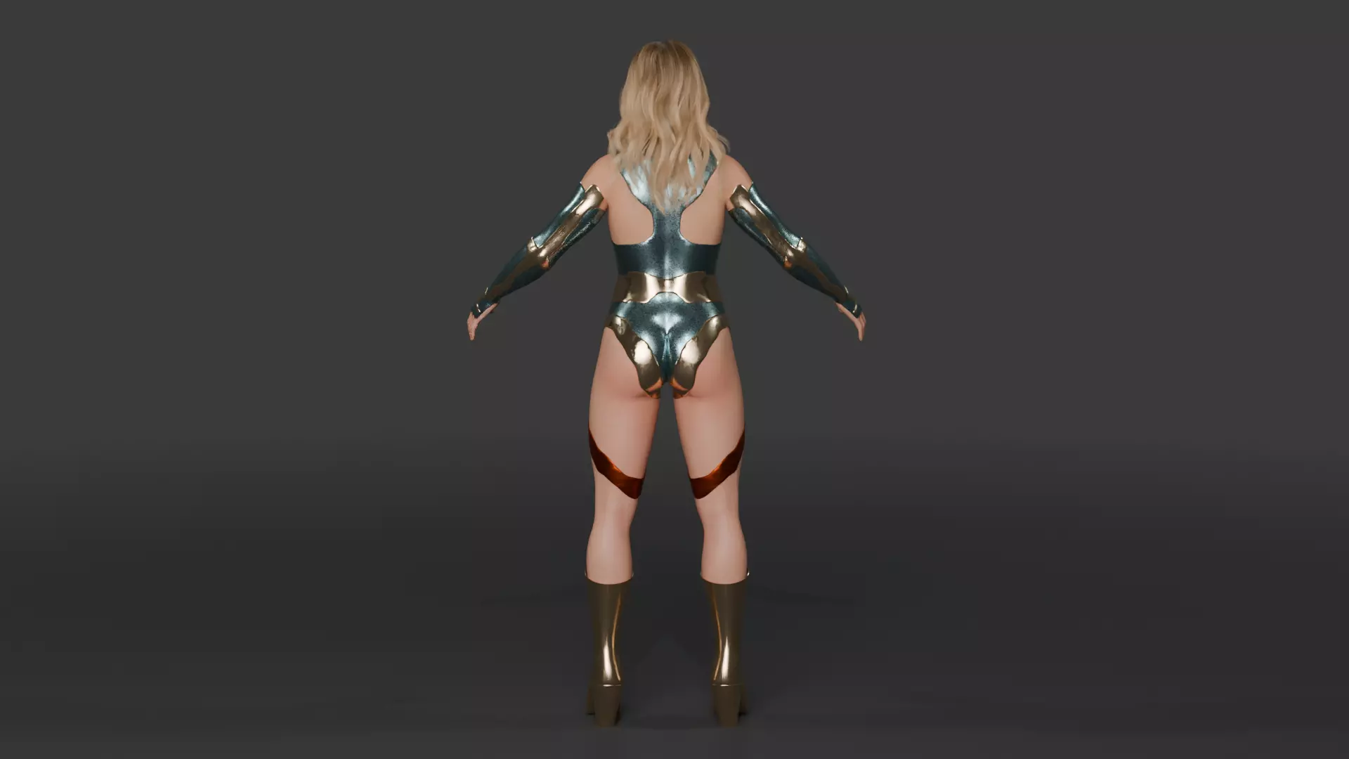 Crimson Valkyrie  Superheroine 3D Character with Armor and Hair Low-poly 3D model_6