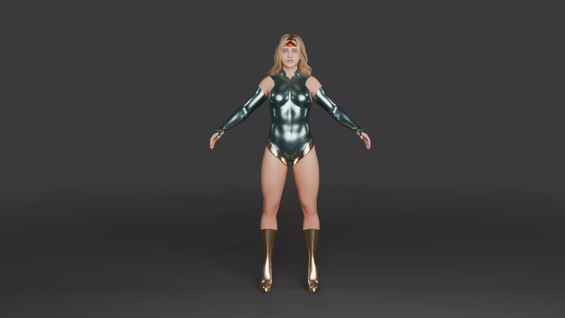 Crimson Valkyrie  Superheroine 3D Character with Armor and Hair Low-poly 3D model_10