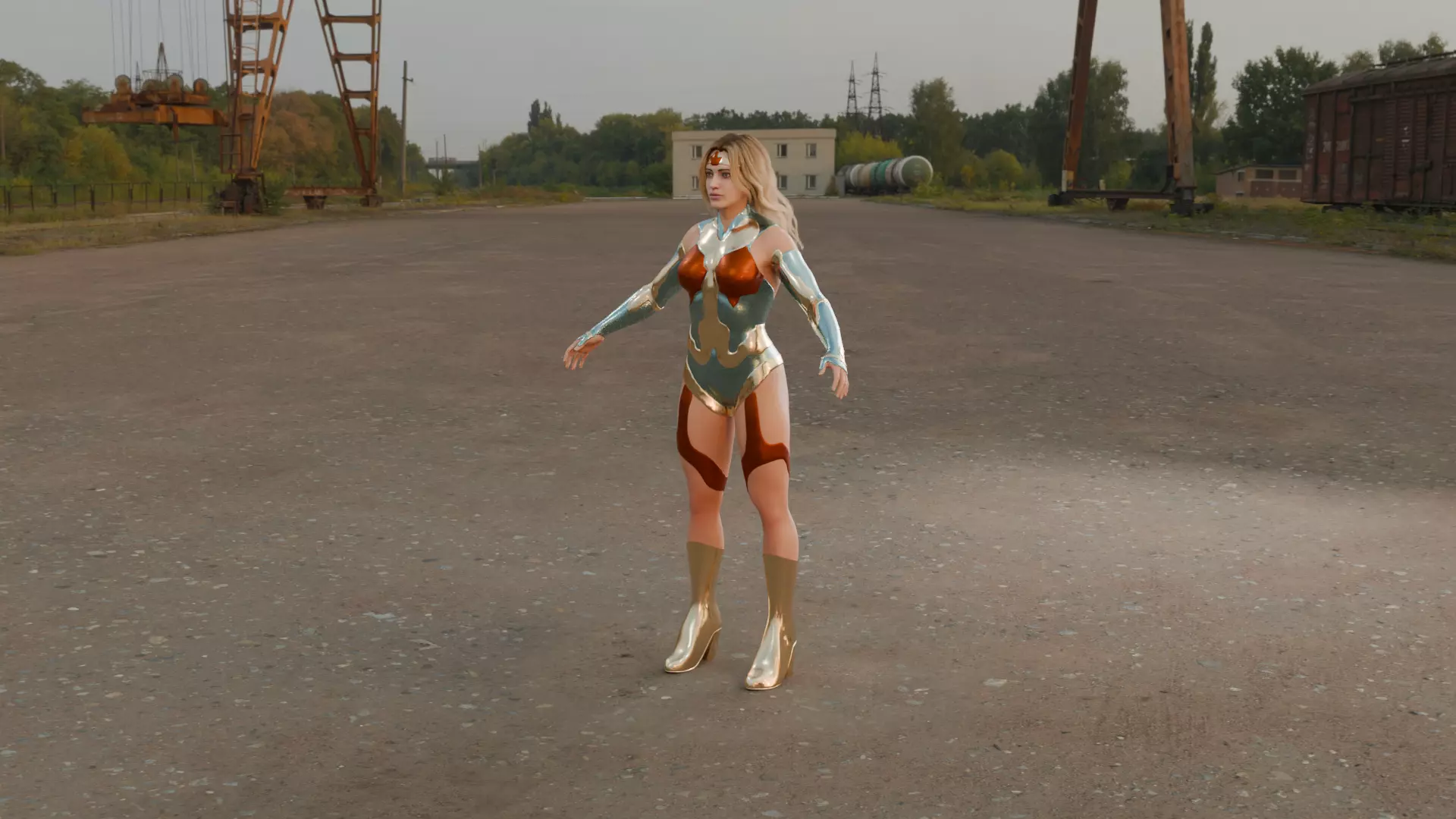 Crimson Valkyrie  Superheroine 3D Character with Armor and Hair Low-poly 3D model_16