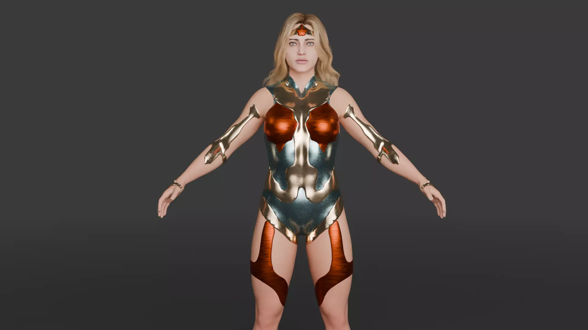 Crimson Valkyrie  Superheroine 3D Character with Armor and Hair Low-poly 3D model_9