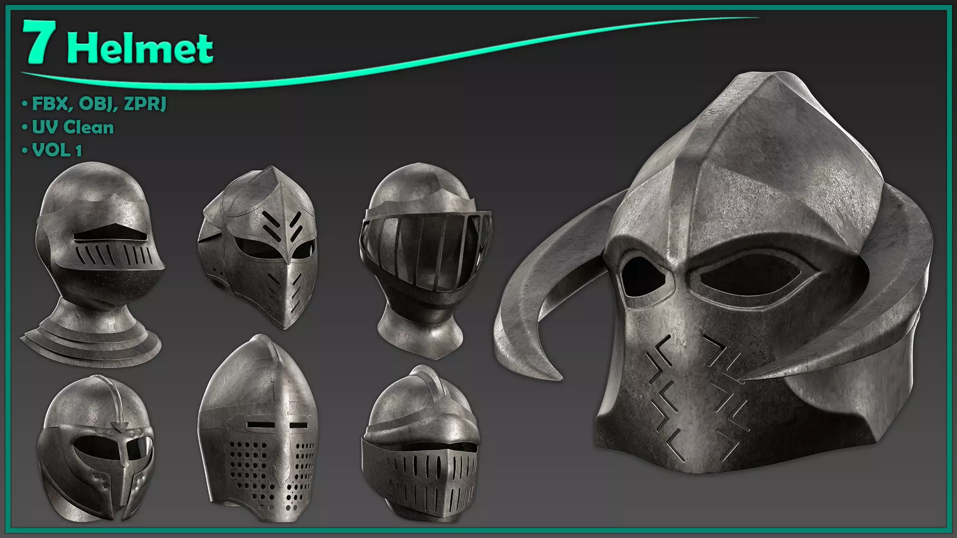 7 female medieval helmet Low-poly 3D model_0