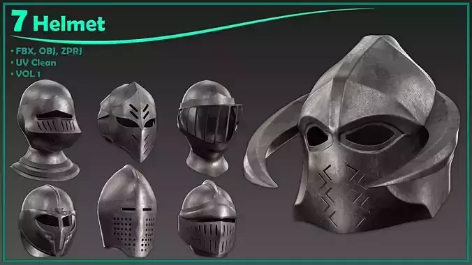 7 female medieval helmet Low-poly 3D model 7 female medieval helmet Low-poly 3D model