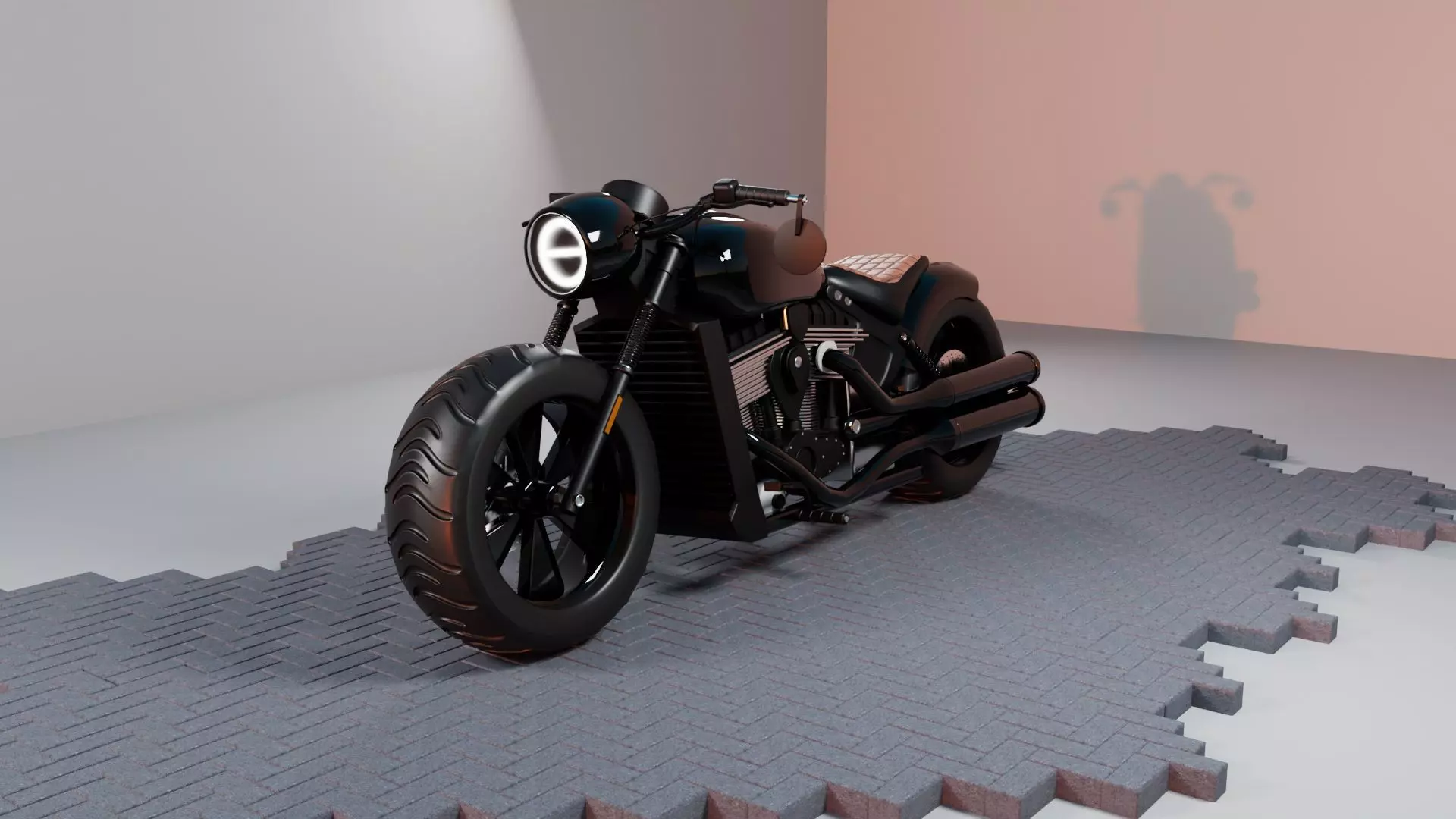 Custom 3D Motorcycle - Scout Bobber Inspired Low-poly 3D model_0