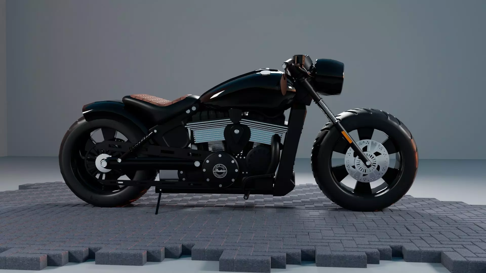 Custom 3D Motorcycle - Scout Bobber Inspired Low-poly 3D model_3