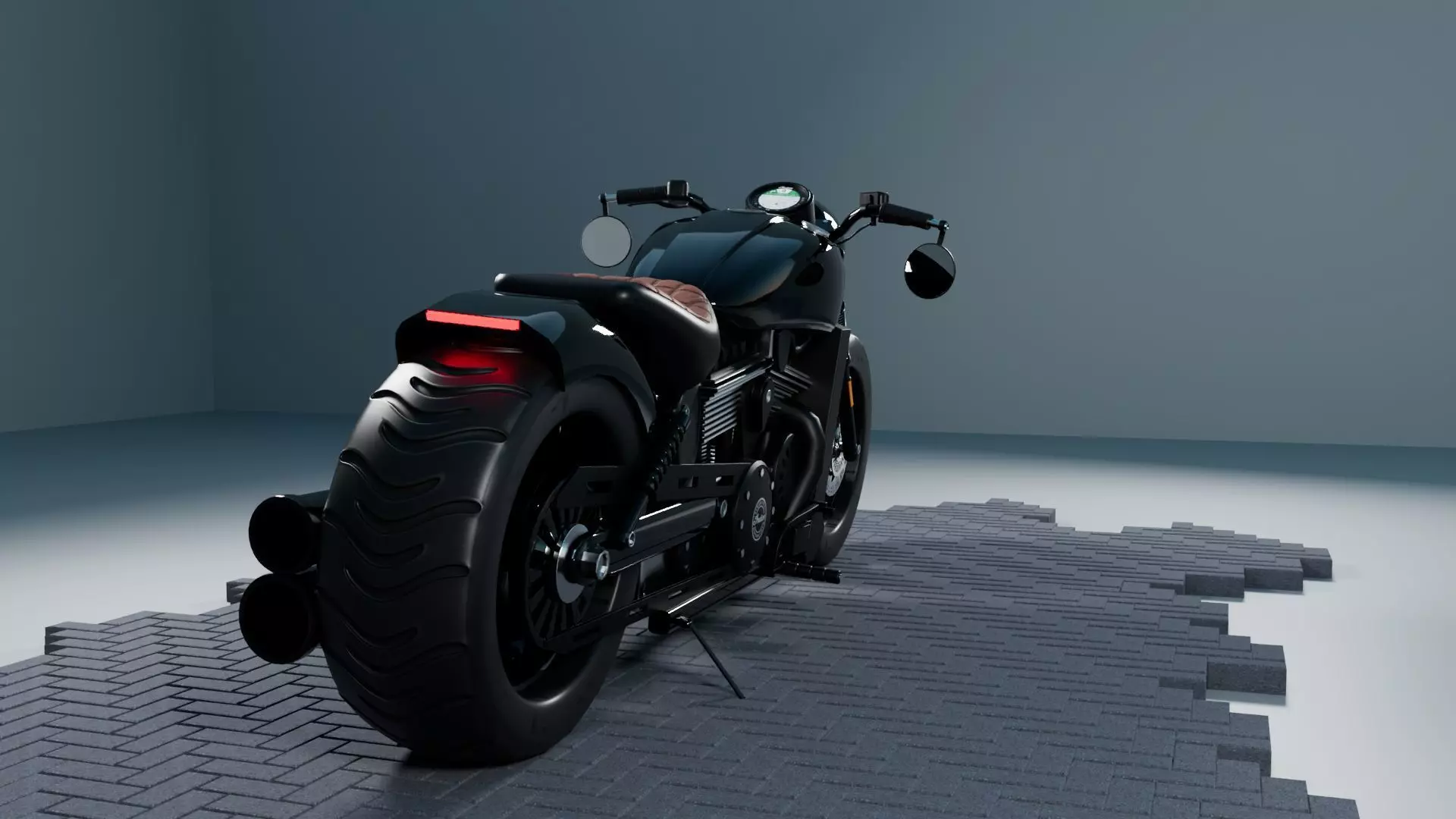 Custom 3D Motorcycle - Scout Bobber Inspired Low-poly 3D model_4