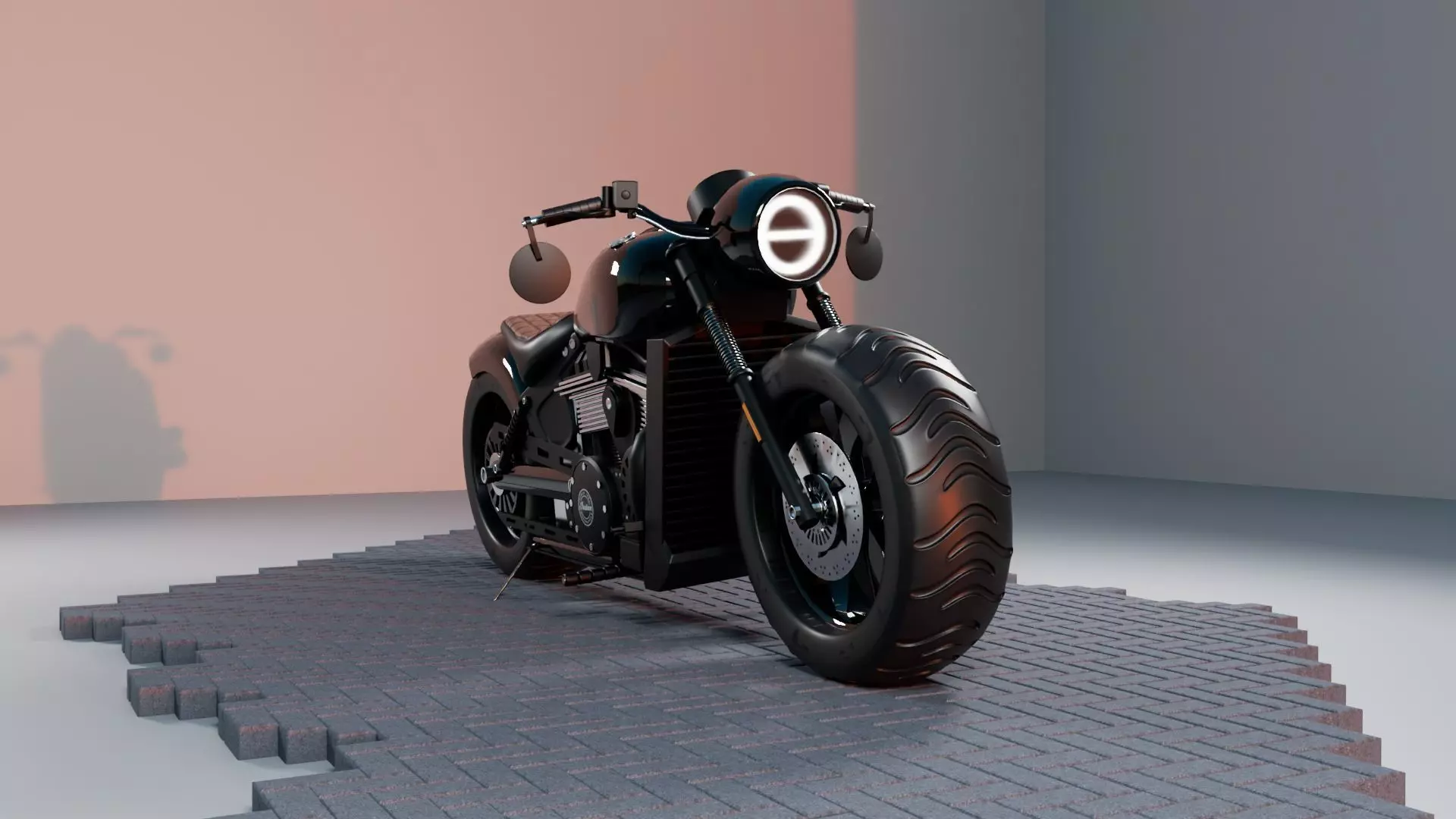 Custom 3D Motorcycle - Scout Bobber Inspired Low-poly 3D model_1