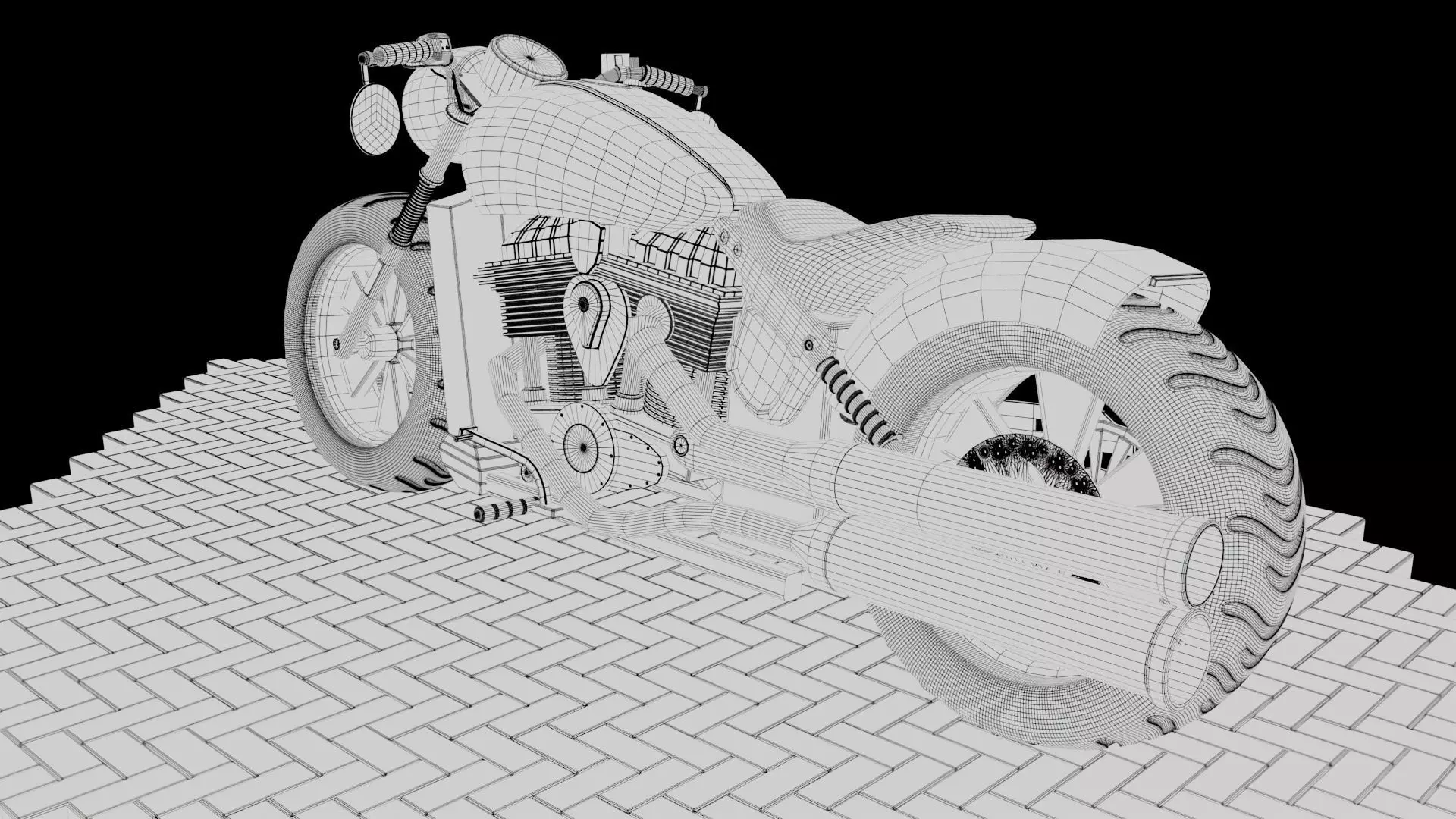 Custom 3D Motorcycle - Scout Bobber Inspired Low-poly 3D model_16