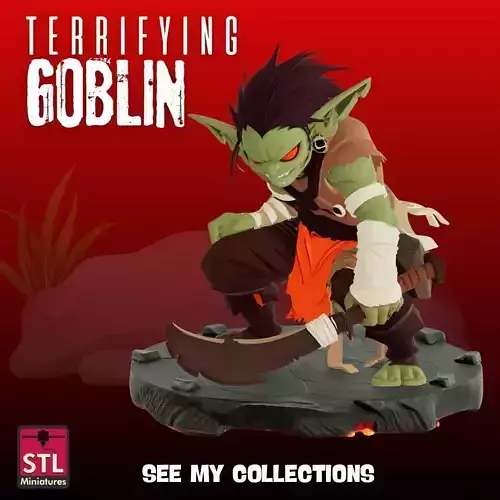 Terrifying Goblin STL Cartoon-Style Attack Pose with Scimitar 3D print model