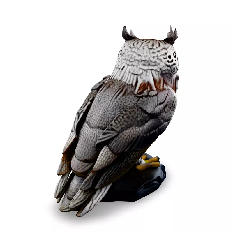 Realistic Great Horned Owl Sculpture Low-poly 3D model_5