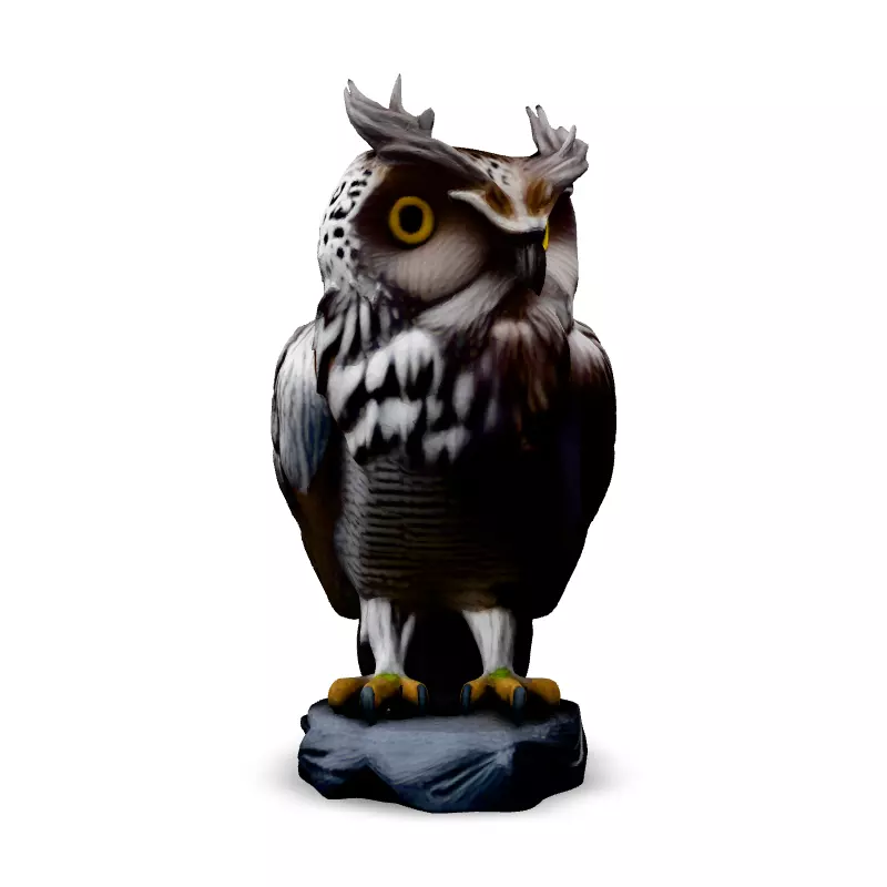 Realistic Great Horned Owl Sculpture Low-poly 3D model_3
