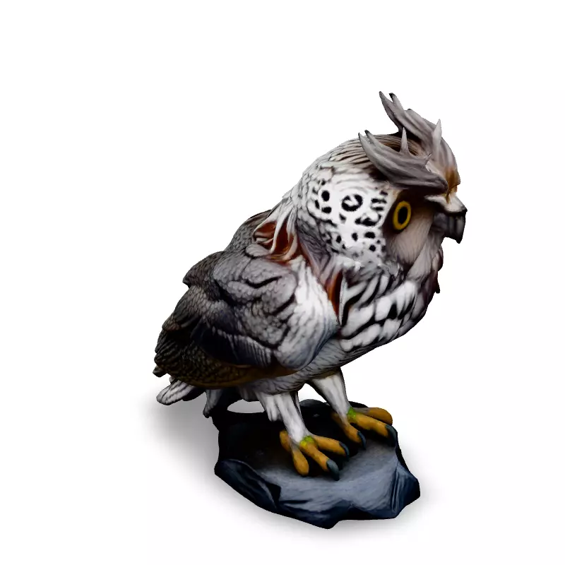 Realistic Great Horned Owl Sculpture Low-poly 3D model_2