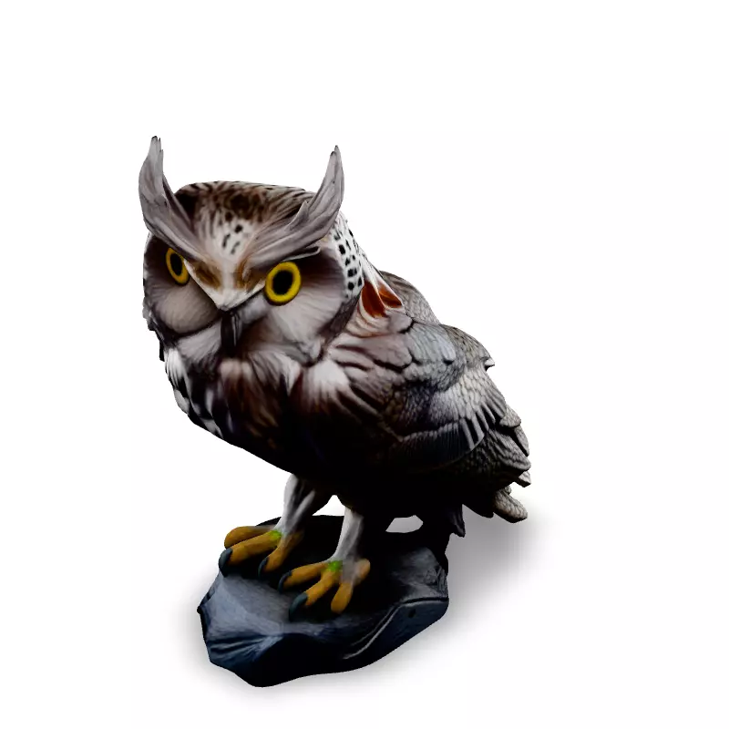 Realistic Great Horned Owl Sculpture Low-poly 3D model_1
