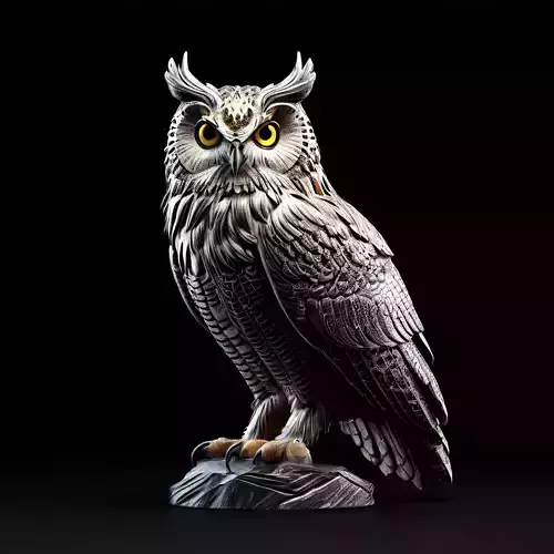 Realistic Great Horned Owl Sculpture Low-poly 3D model