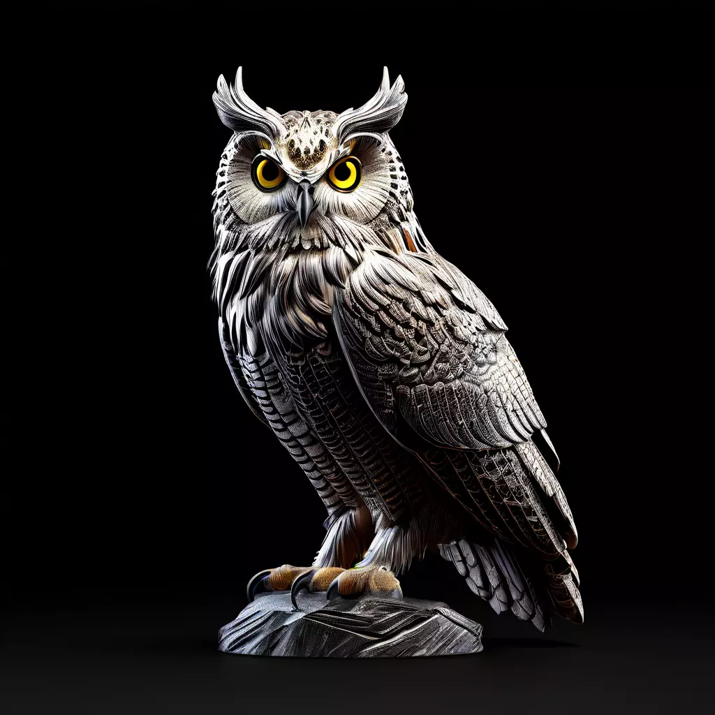 Realistic Great Horned Owl Sculpture Low-poly 3D model_0