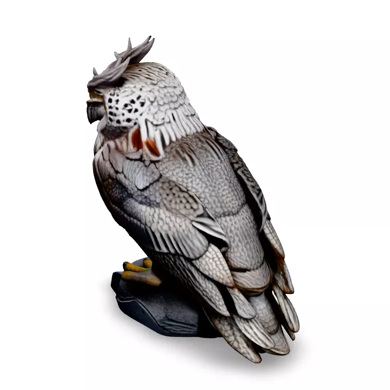 Realistic Great Horned Owl Sculpture Low-poly 3D model_4