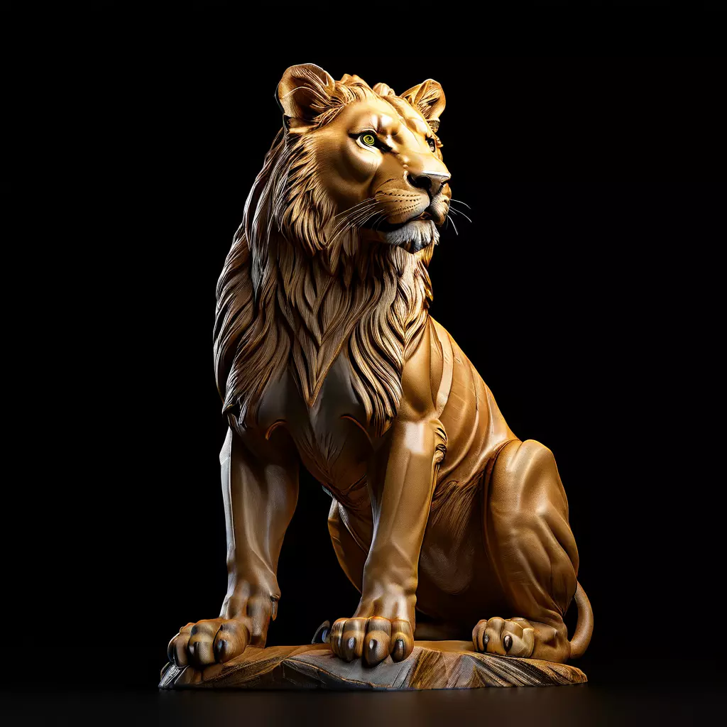 Realistic Sitting Lion Statue 3D Model Low-poly 3D model_0