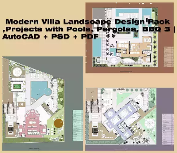 Modern Villa Landscape Design Pack  3 Projects  3D model