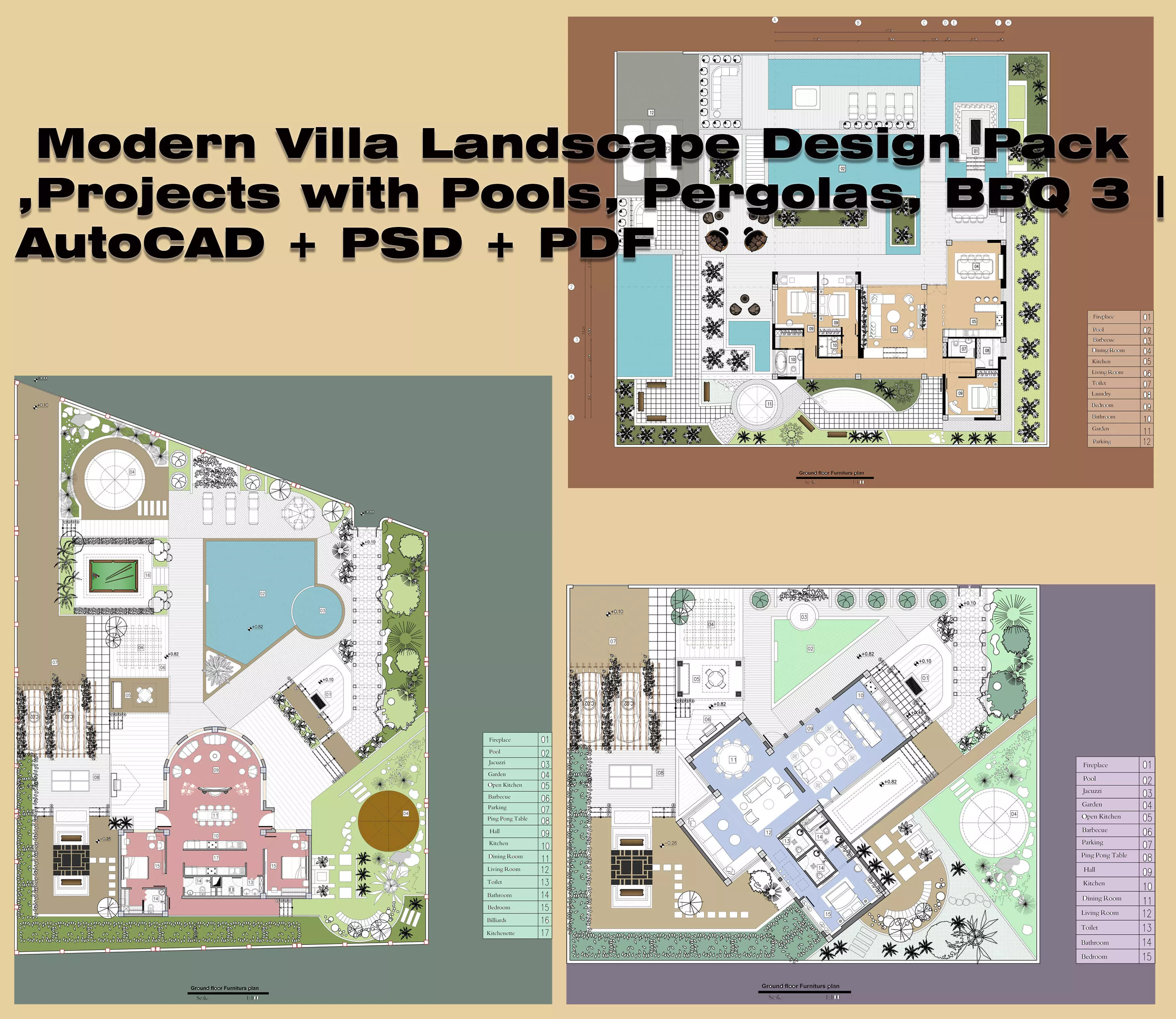 Modern Villa Landscape Design Pack 3 Projects 3D model