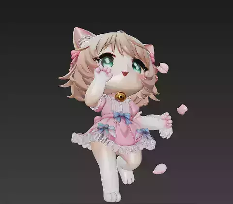 Adorable Chibi Anime Cat Girl - with Pastel Outfit Low-poly 3D model
