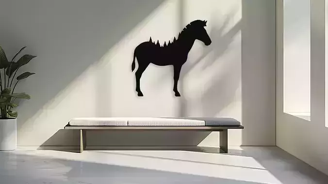 Horse Forest Silhouette Wall Art 3D model