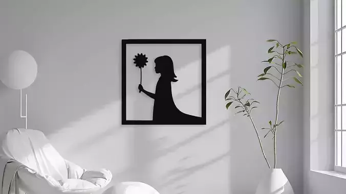 Silhouette Girl with Flower Wall Art
