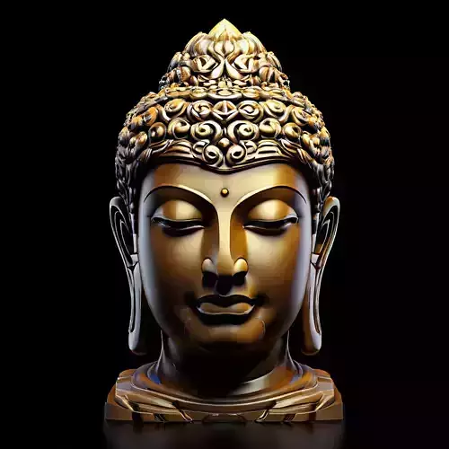 Serene Golden Buddha Head Sculpture Low-poly 3D model