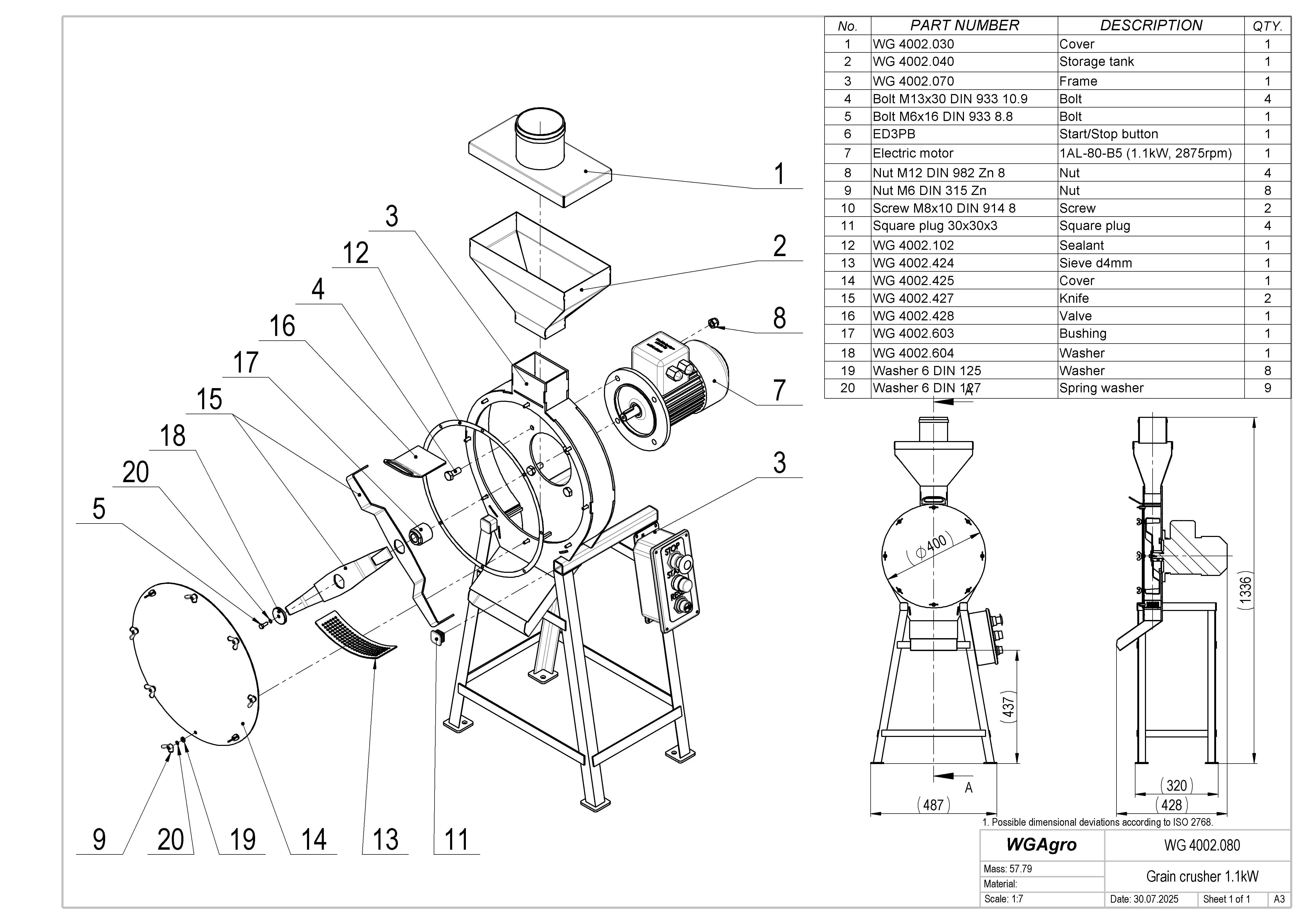 WG 4002 - STL Grain crusher - scrapper - 1 kW 3D model_1