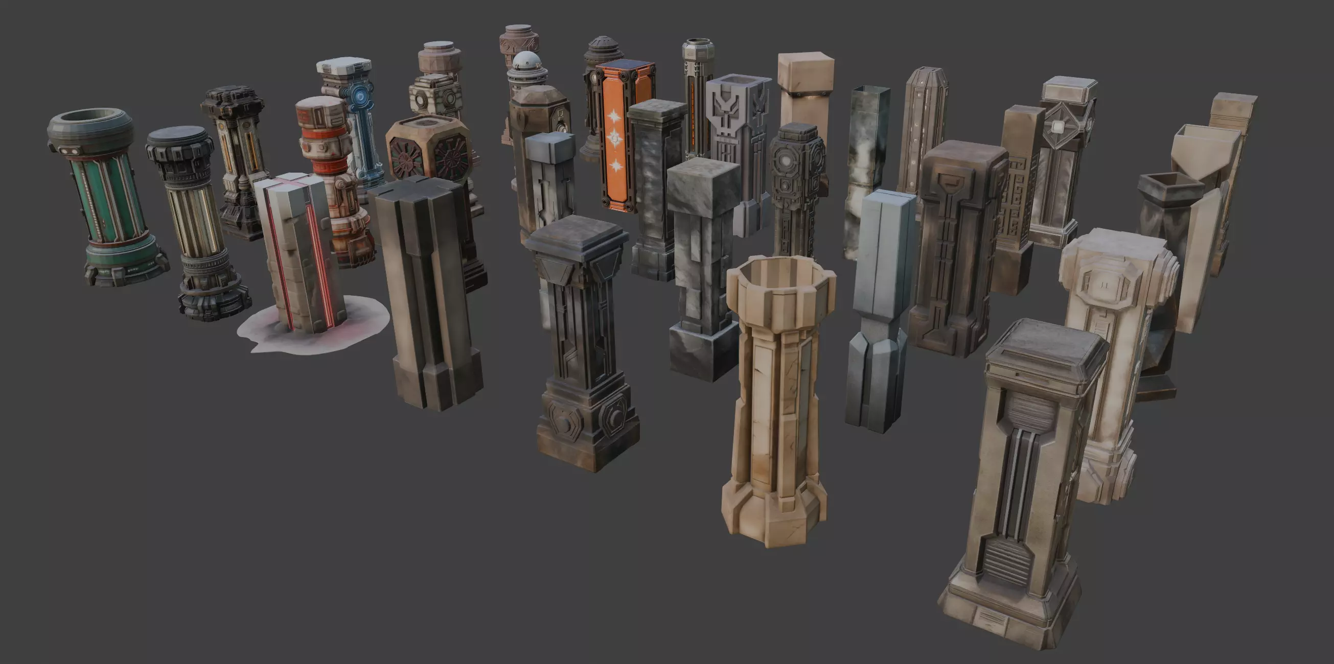 Futuristic Sci-Fi Columns Pack 1 3D model_2