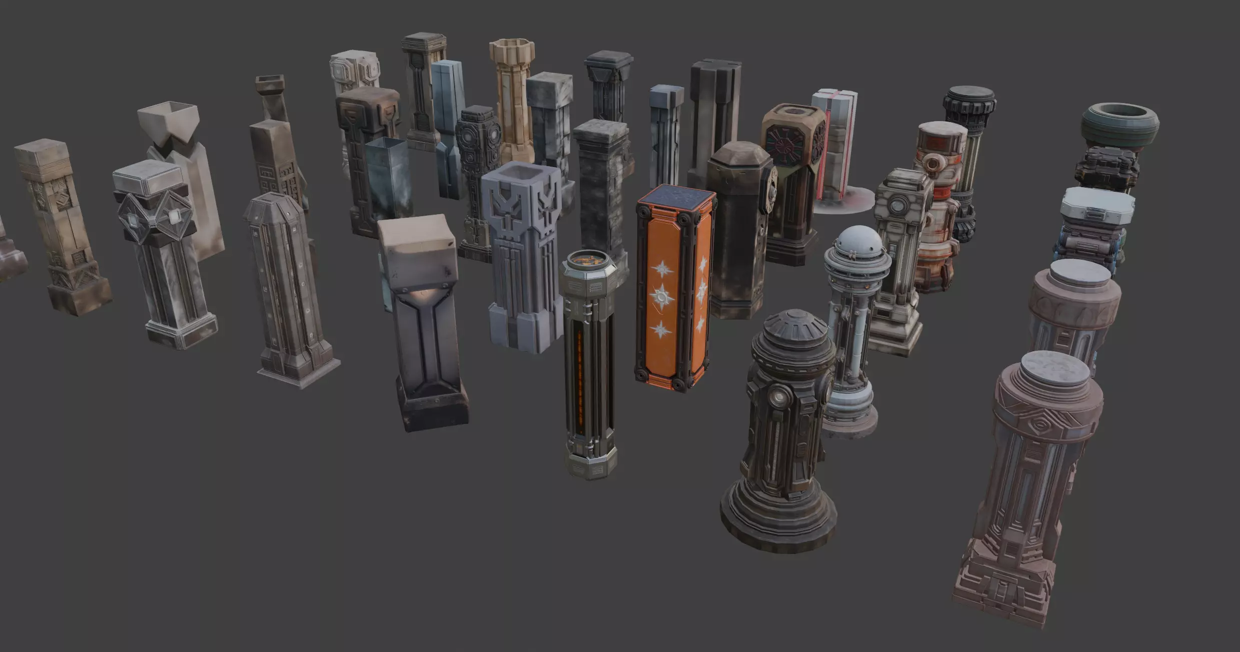 Futuristic Sci-Fi Columns Pack 1 3D model_4