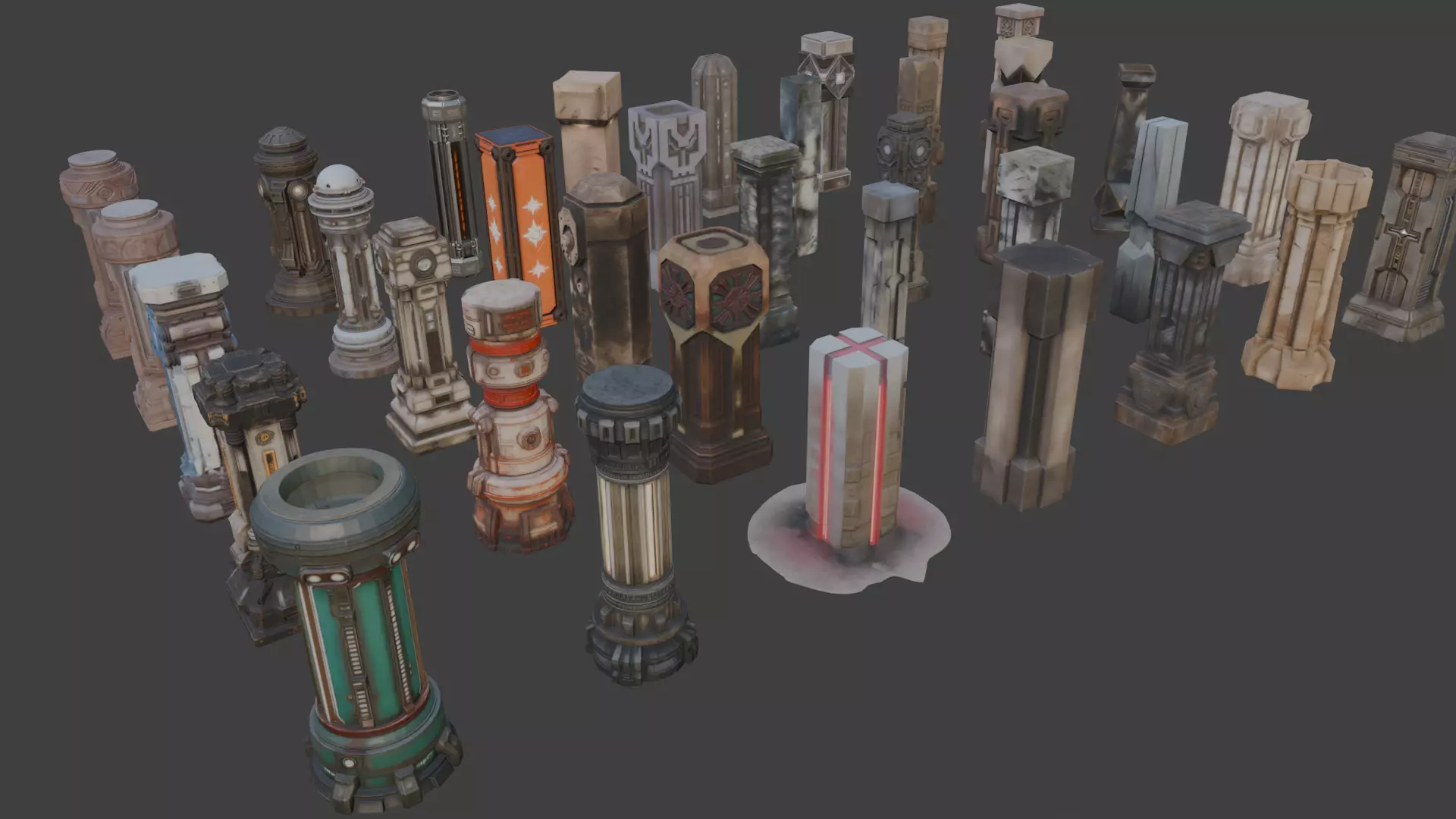 Futuristic Sci-Fi Columns Pack 1 3D model_1