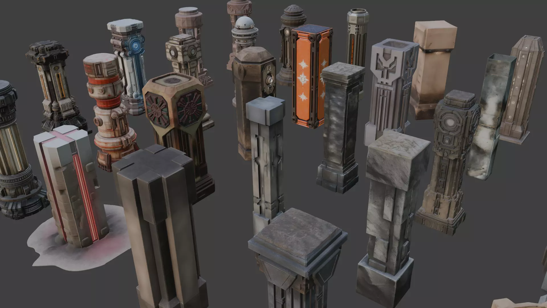 Futuristic Sci-Fi Columns Pack 1 3D model_5